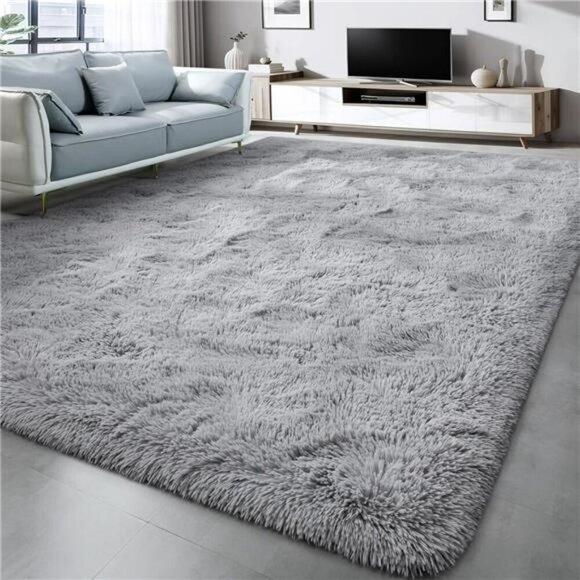 Shag Area Rug 5x8 Soft Grey Fuzzy Plush Carpet for Bedroom Living Room Dorm - Picture 2 of 7